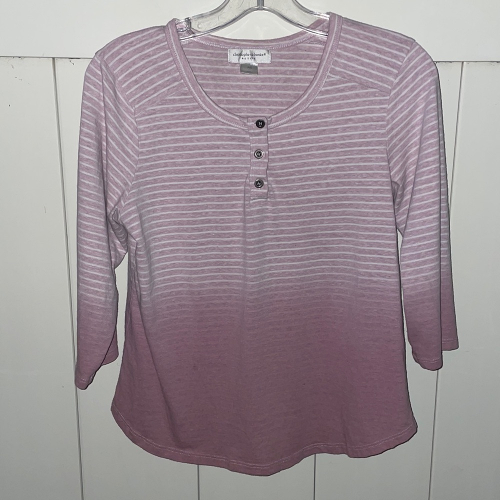 Women’s Petite Small pink & white striped shirt by Christopher & Banks